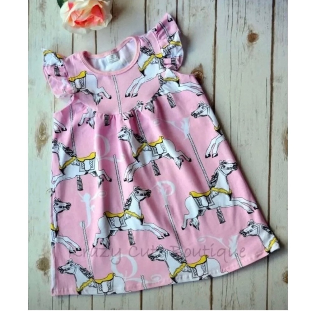 Custom Boutique Pink Pearl Carousel Horse Girls Dress NEW 3T 4T 5T 8 Various